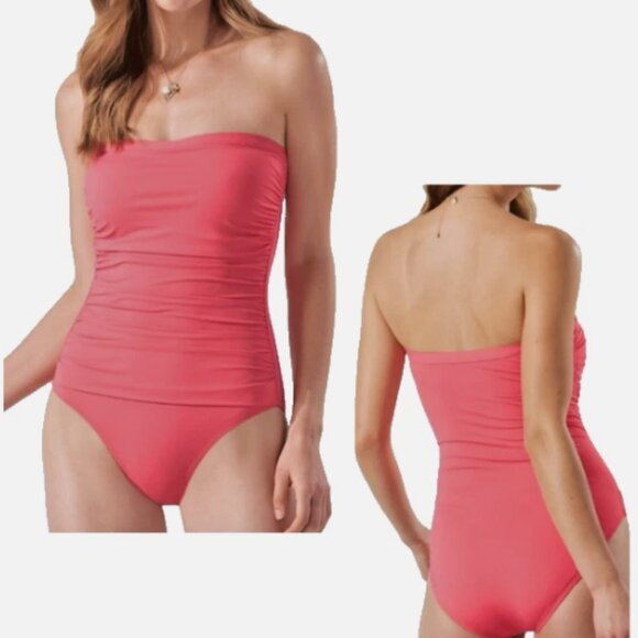 Tommy Bahama Other - Tommy Bahama Pearl Shirred Bandeau One Piece Coral Coast Swimsuit NWT Sz 6